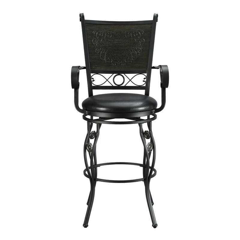 Elle Big   Tall Black Metal Swivel Barstool with Faux Leather Seat