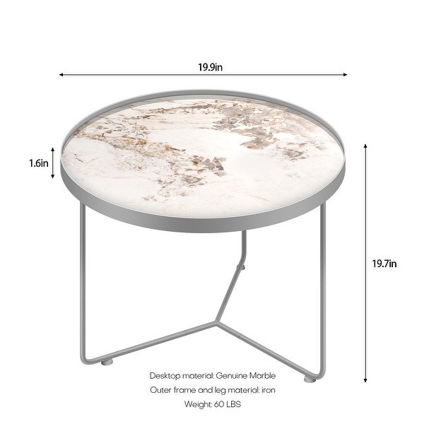 Modern Marble End Table Round Accent Side Table with Metal Frame - 19.9x19.7