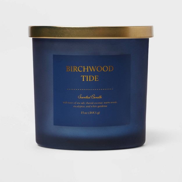 Colored Glass Candle Birchwood Tide Blue