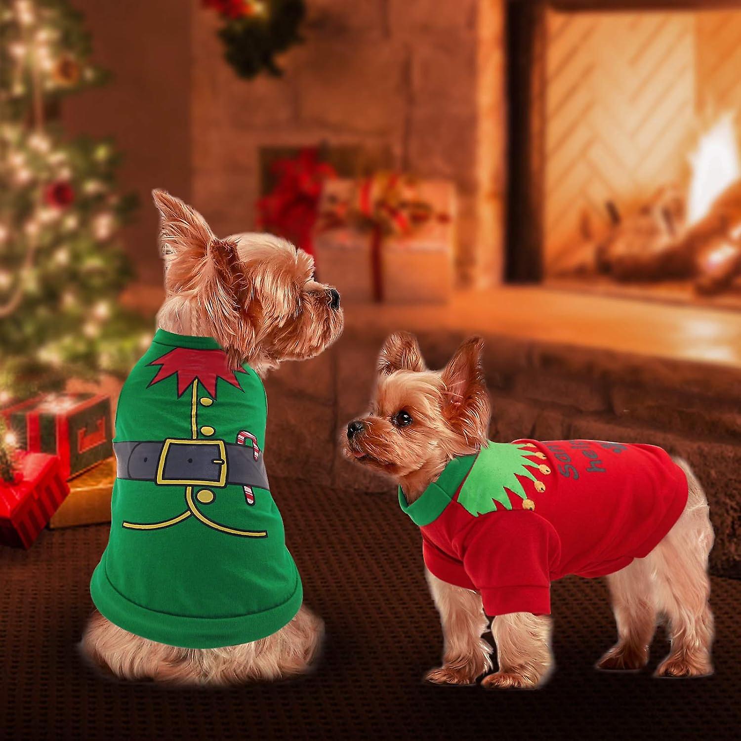 2 Pack Christmas Dog Shirts - Printed Puppy Shirt Pet T-shirt Cute Dog Clothing For Small Dogs And Cats Christmas Cosplay Pet Apparel -s Sizes