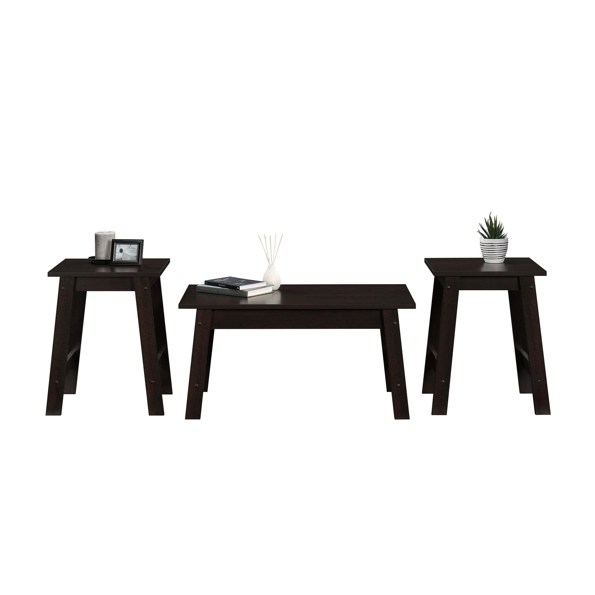 Mainstays Pilson 3 Piece Coffee Table and End Table Set, Espresso Finish