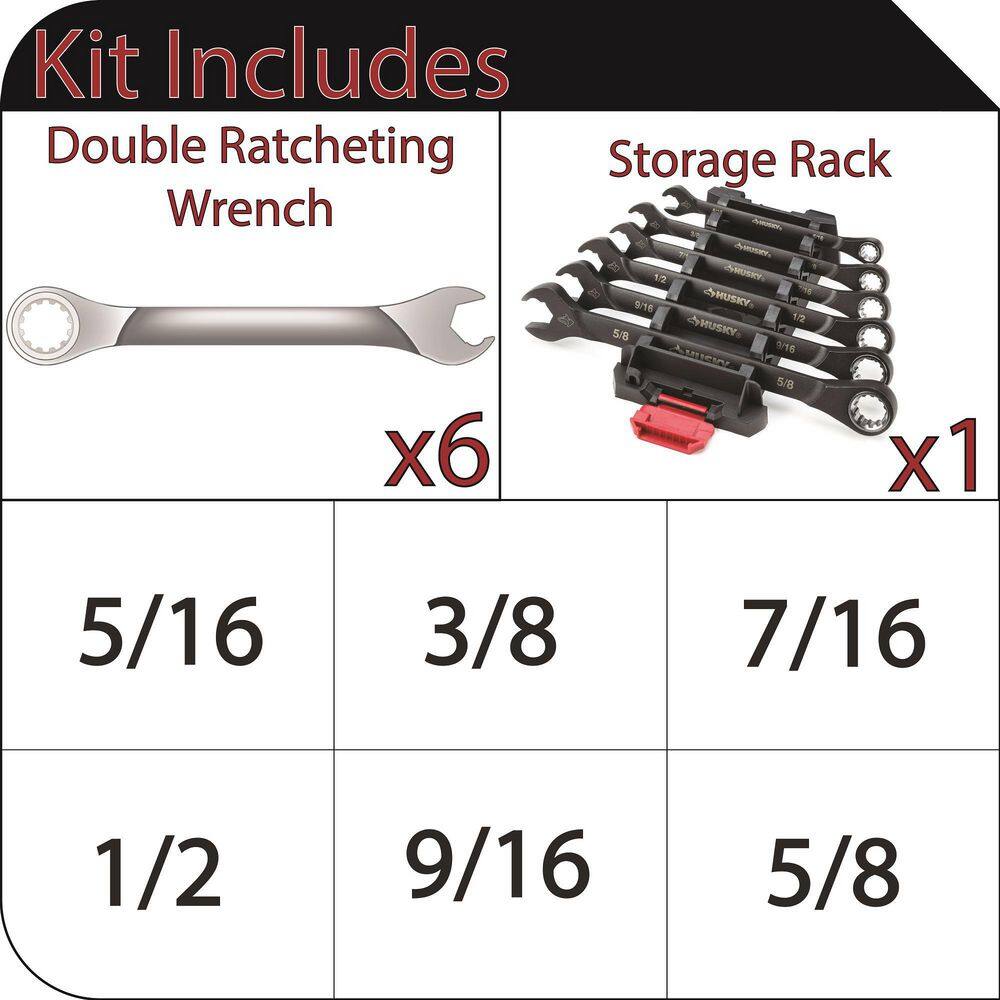 Husky 100-Position Double Ratcheting SAE Wrench Set (6-Piece) H100DRW6PCSAEN