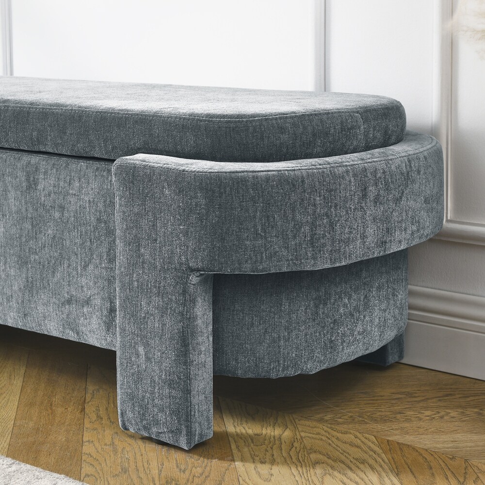 Linen Fabric Upholstered Bench with Large Storage Space