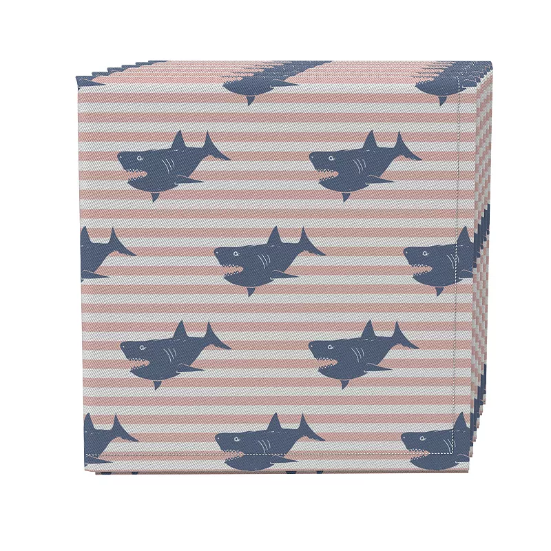 Napkin Set of 4， 100% Cotton， 20x20， Sharks and Stripes