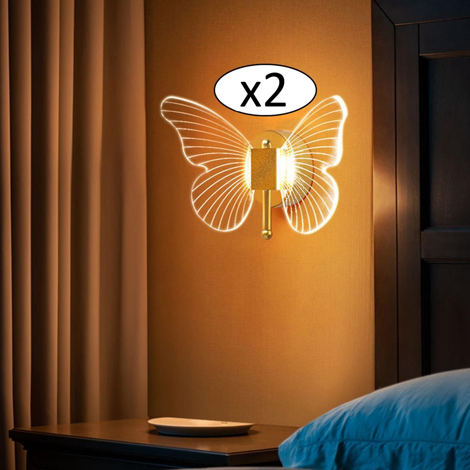 2x Acrylic Led Wall Sconces Light Indoor Butterfly Lamp Fixture Bedroom Lamp