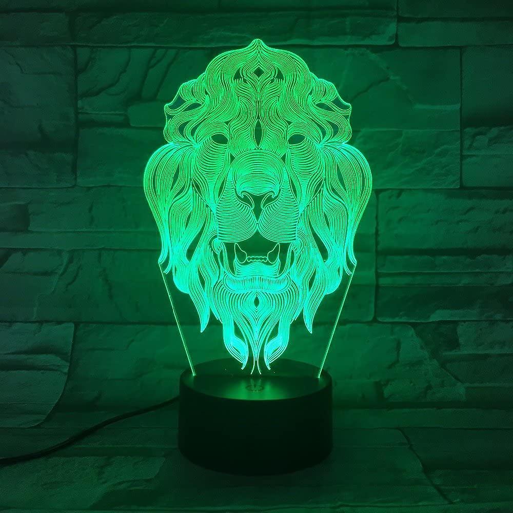 3d Lion Animal Night Light 7 Color Change Led Table Desk Lamp Acrylic Flat Abs Base Usb Charger Home Toy Brithday Xmas Kid Children Gift