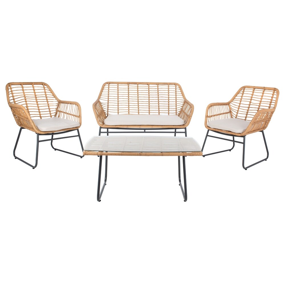 SAFAVIEH Outdoor Living Roston Rattan 4 piece Patio Set