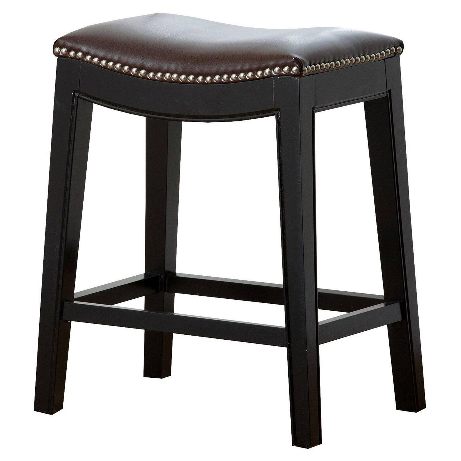 Abbyson Reagan Dark Brown Leather Nailhead Trim Counter Stool  Crowdfused