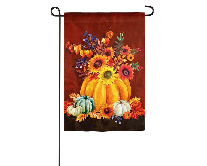 Evergreen Harvest Floral Pumpkin Bouquet Garden Textured Suede Flag - 14ES9374