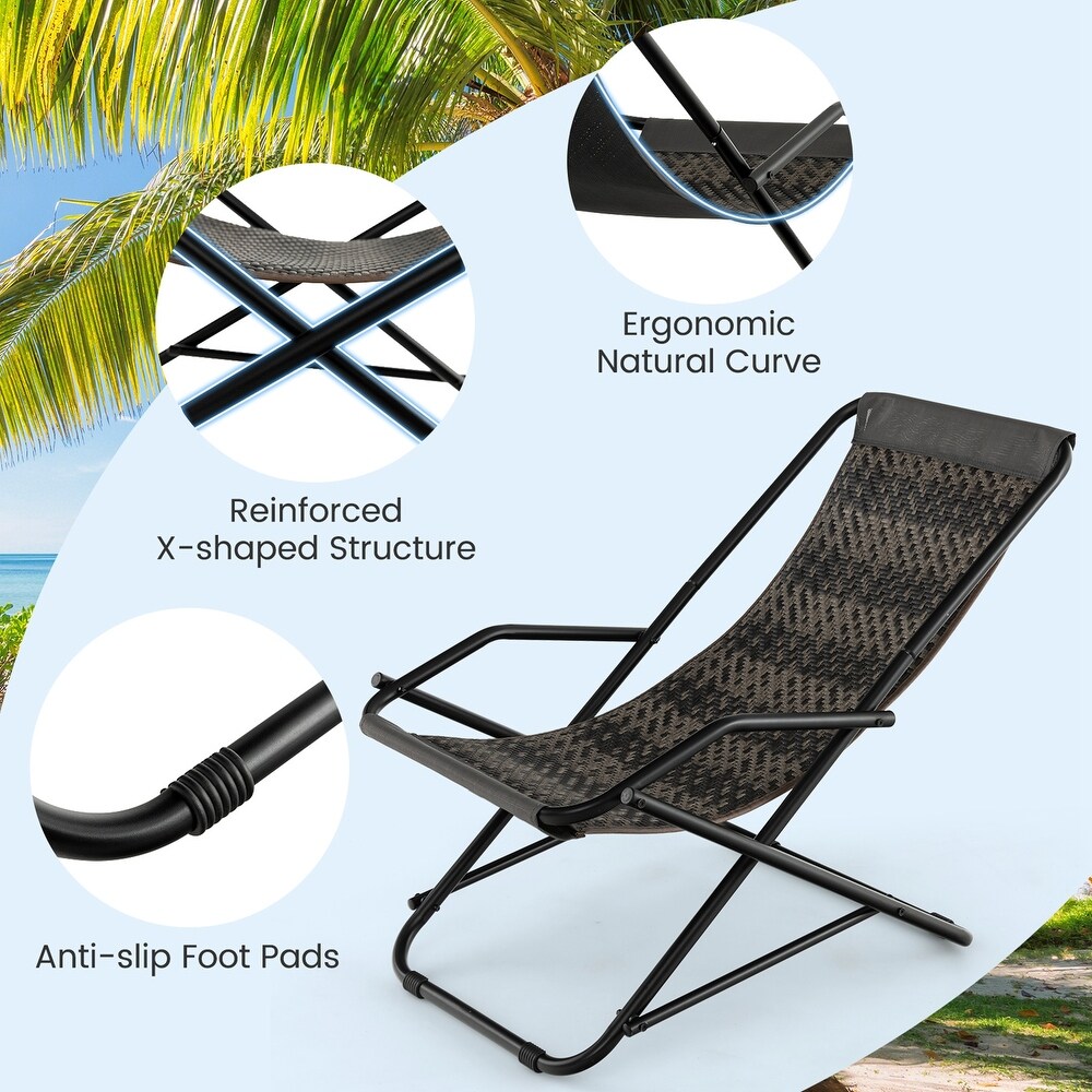 Costway 2 PCS Patio Folding Rattan Sling Lounge Chair Ottoman Rocking   See Details