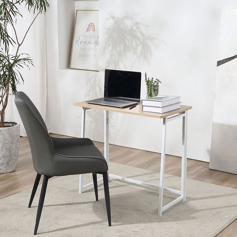 HOMCOM Writing Desk 31 Foldable Computer Desk with Metal Frame Space Saving Workstation for Home Office White