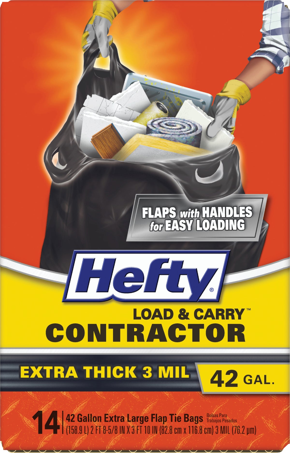 Hefty Loadamp Carry Contractor Trash Bag 42 Gal. Black