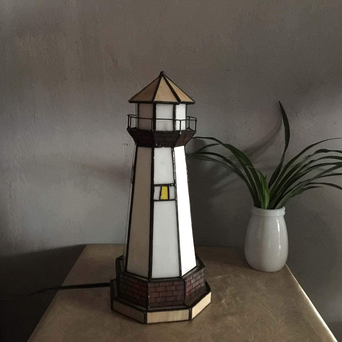 SHADY L10626 Lighthouse Tiffany Style Stained Glass Accent Table Lamp Night Light  6&#34;W x 12&#34;H