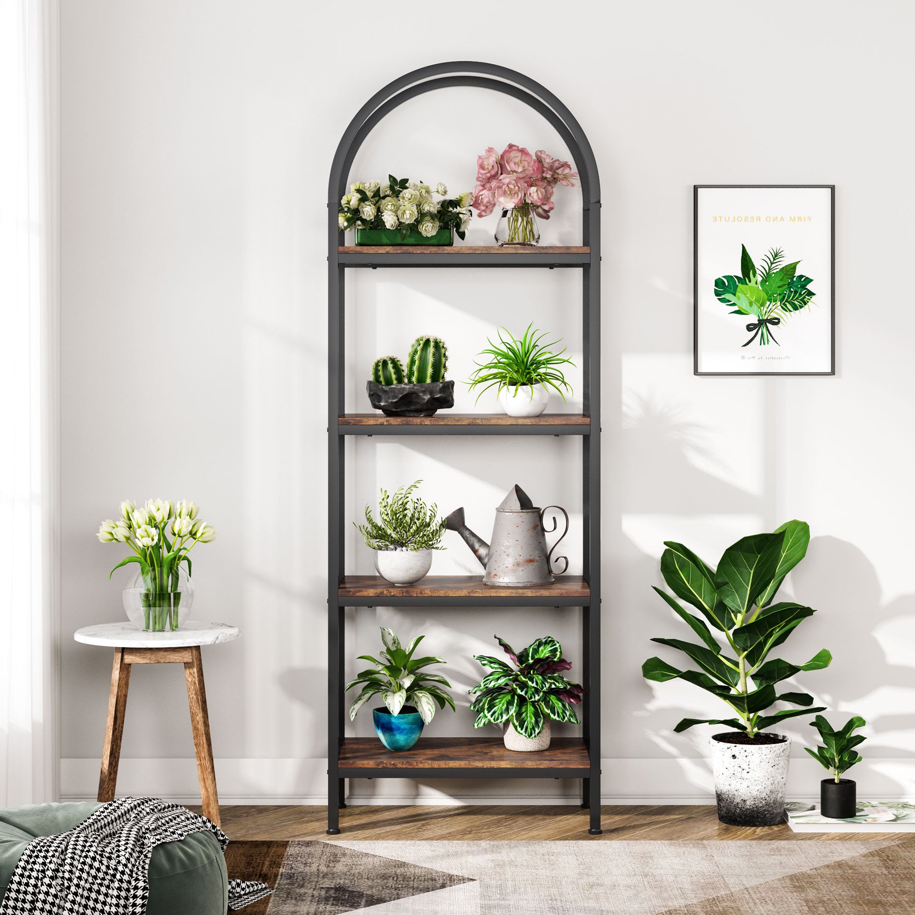 4-Tier / 5-Tier Bookshelf, Arched Bookcase Display Rack with Storage Shelves