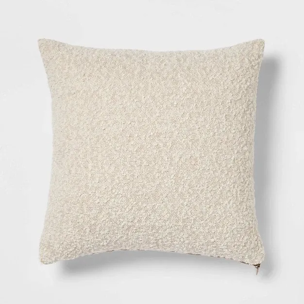 Woven Boucle Square Throw Pillow With Exposed