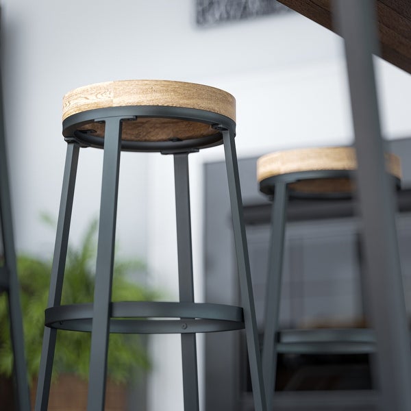 Enna Burned Mango Wood and Black Barstool - 19