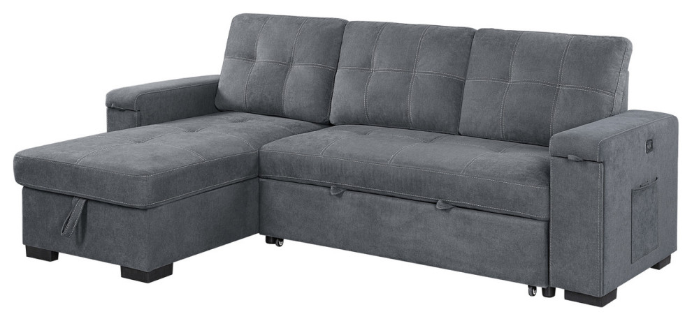 Toby Gray Woven Reversible Sleeper Sectional w/ Storage  Cupholder  USB Port   Transitional   Sleeper Sofas   by Lilola Home  Houzz