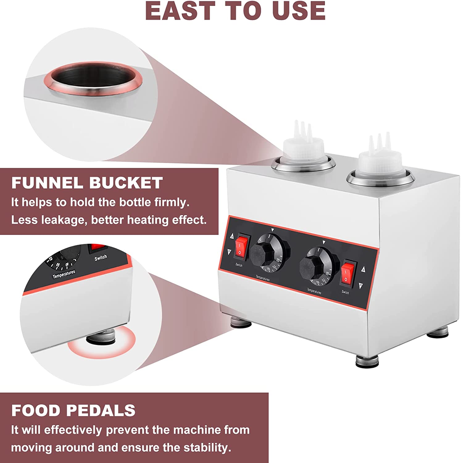 INTSUPERMAI Electric Sauce Warmer 2 Bottles Chocolate Sauce Heater