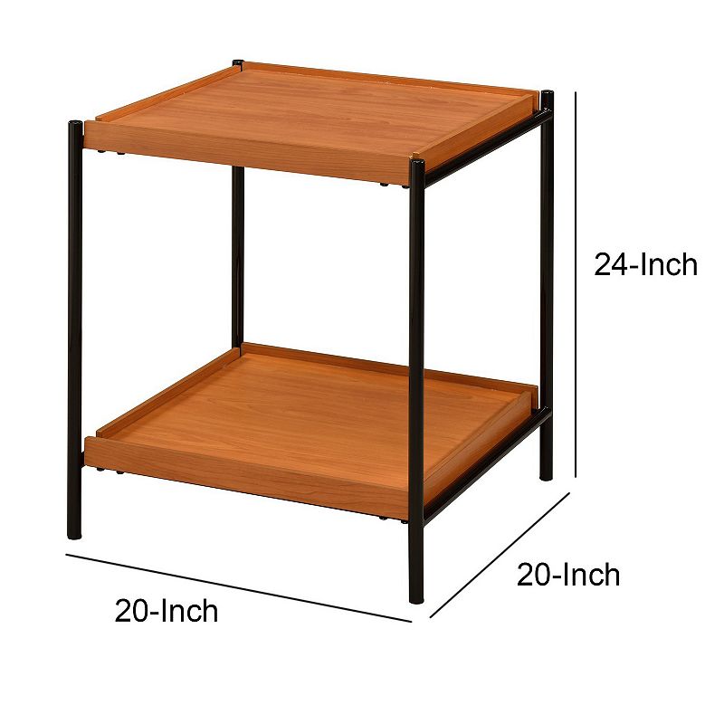 Rectangular Wooden Top Metal Frame End Table， Oak Brown and Black