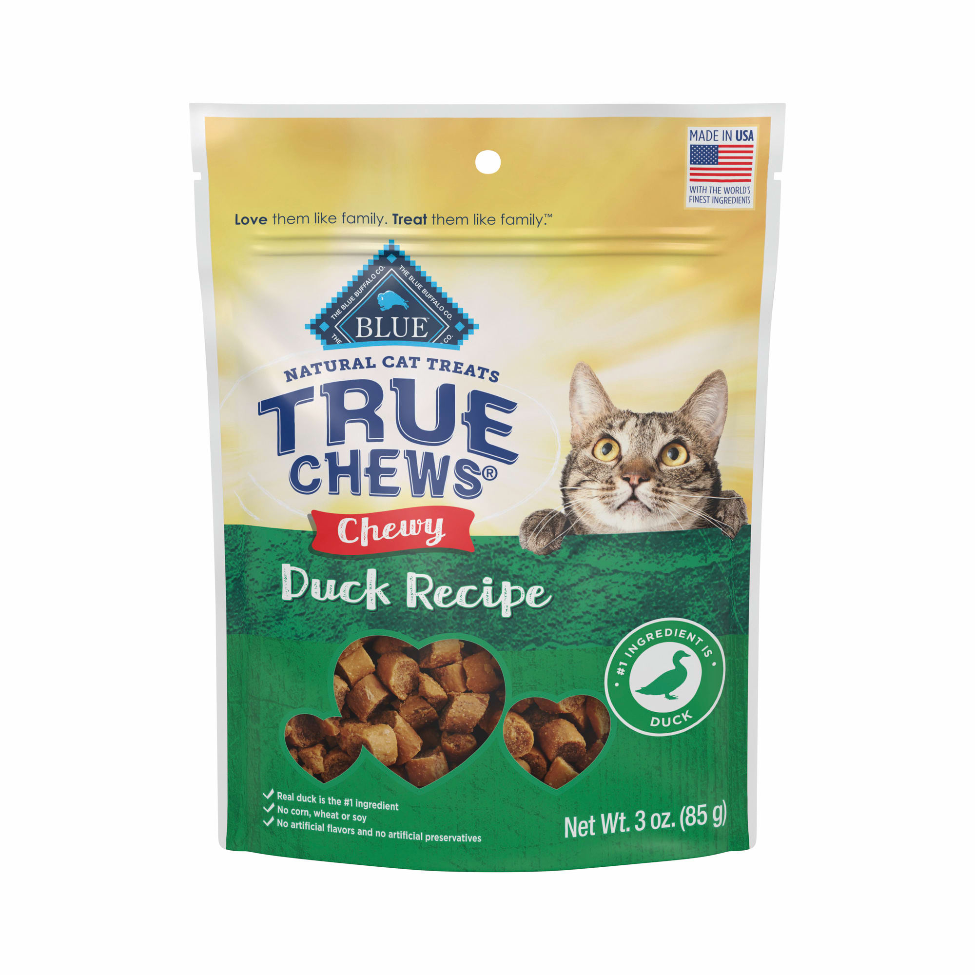 Blue Buffalo True Chews Natural Duck Chewy Cat Treats， 3 oz.