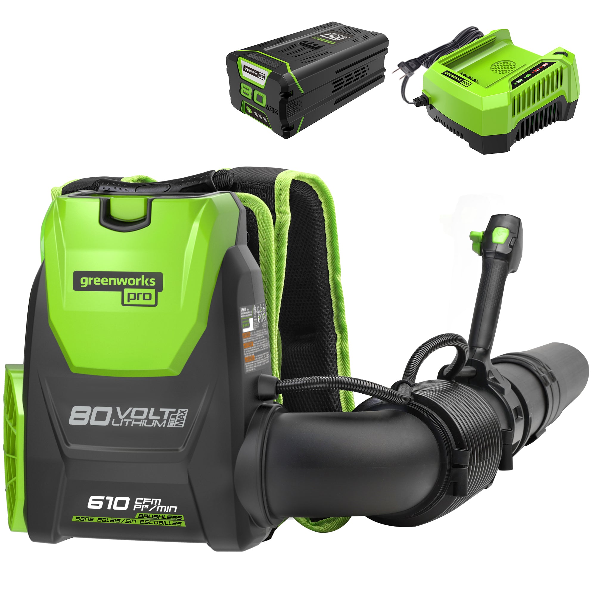 80V Backpack Blower 610 CFM  Battery | Greenworks Tools