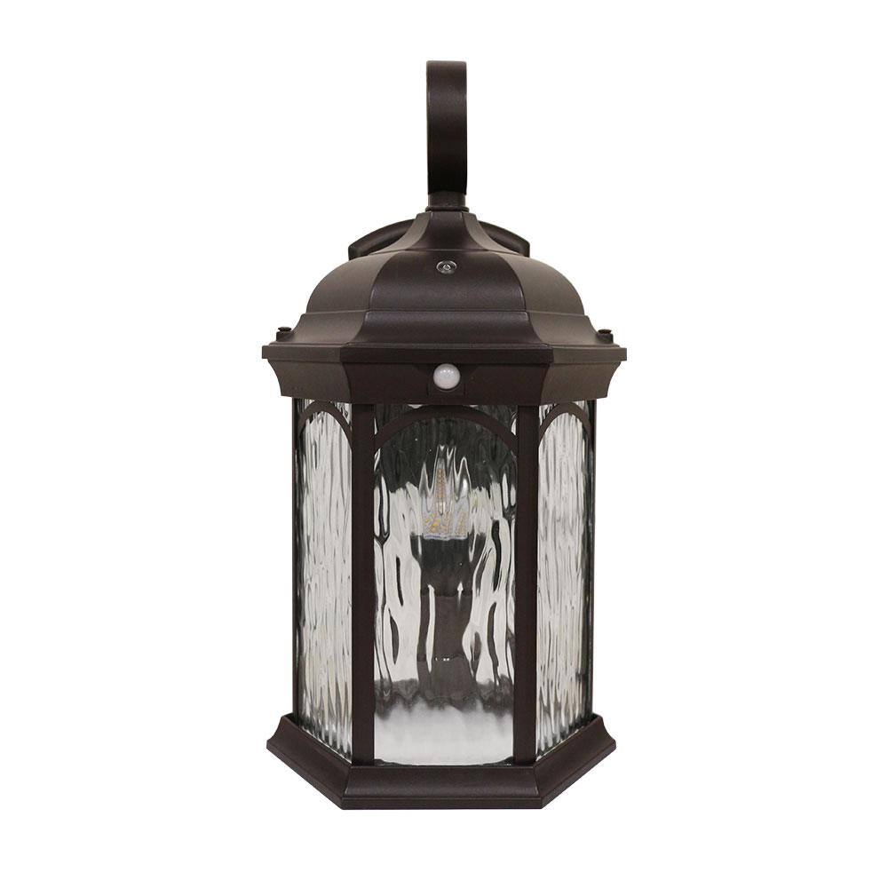 Home Decorators Collection Bronze Integrated LED Outdoor Wall Lantern Sconce with Flickering BulbClear Glass with Motion Sensor and Photocell FL-381HD