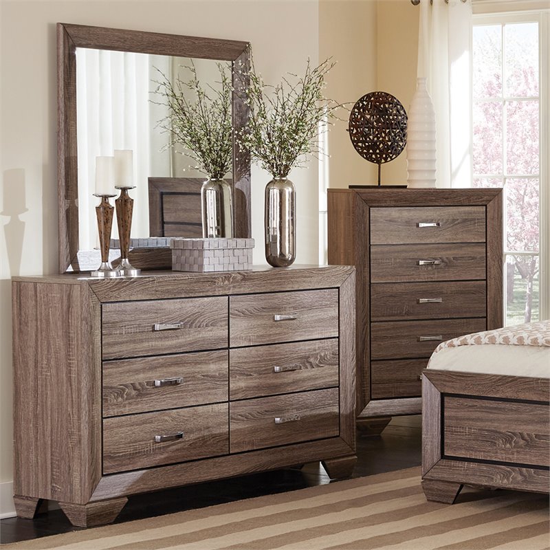 Bowery Hill 6 Drawer Double Dresser with Tapered Feet in Taupe