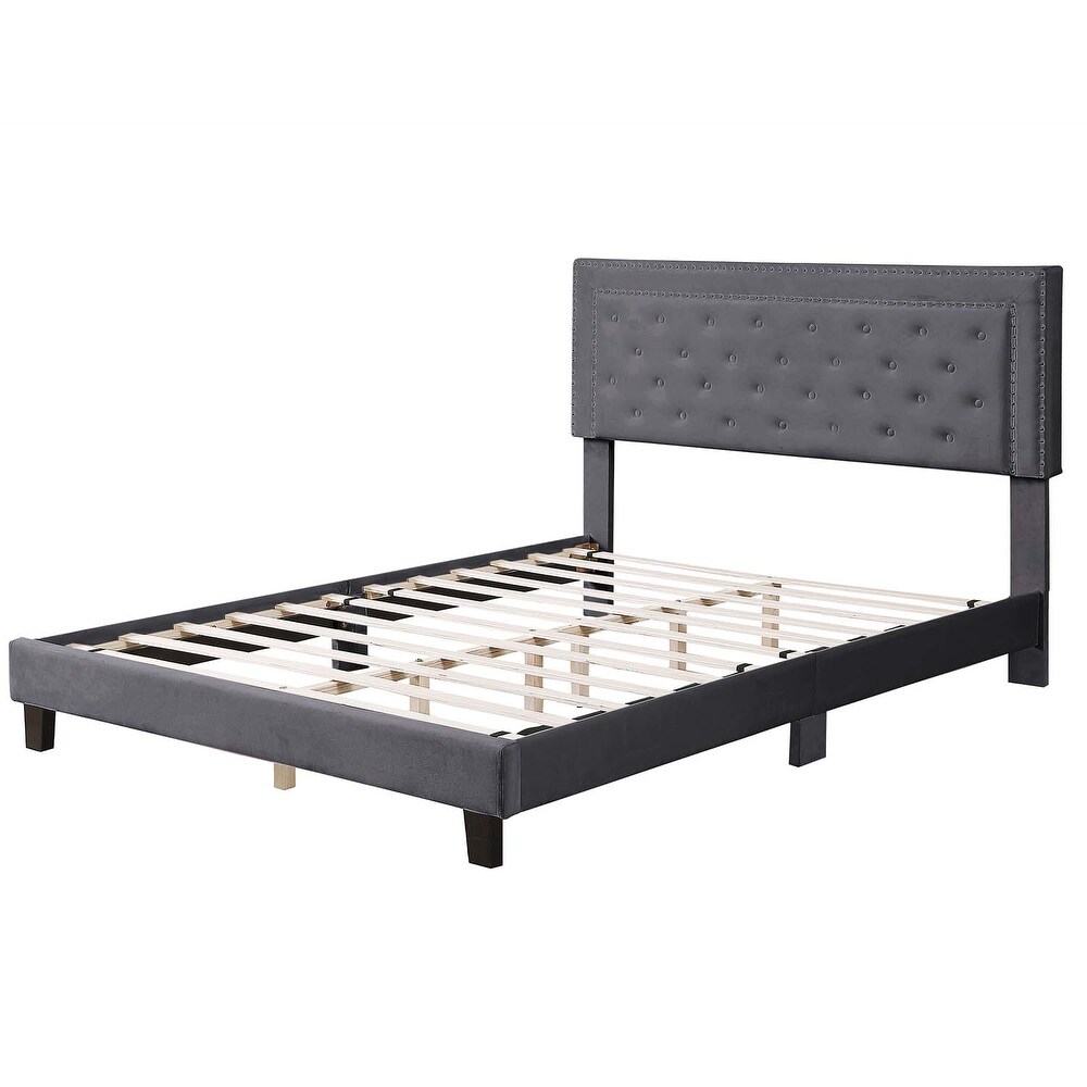 Morden Fort Full Size Bed Frame   Adjustable Headboard with Luxurious Velvet Upholstery