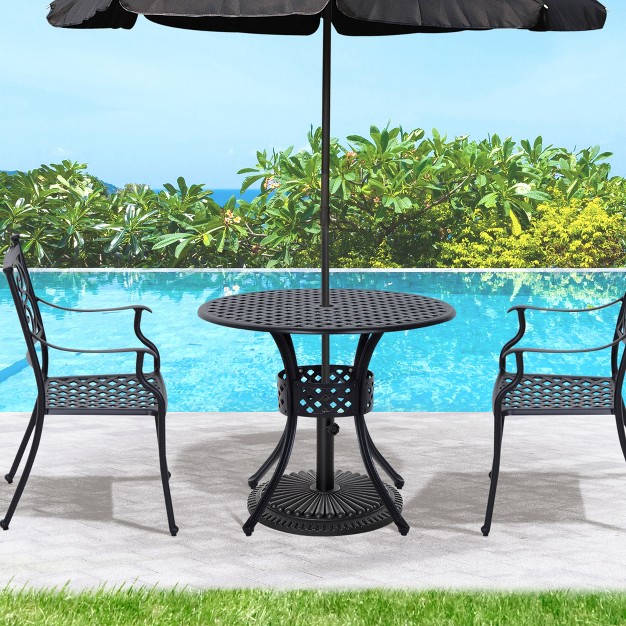 Patio Dining Table Round Cast Aluminium Outdoor Bistro Table With Umbrella Hole Black