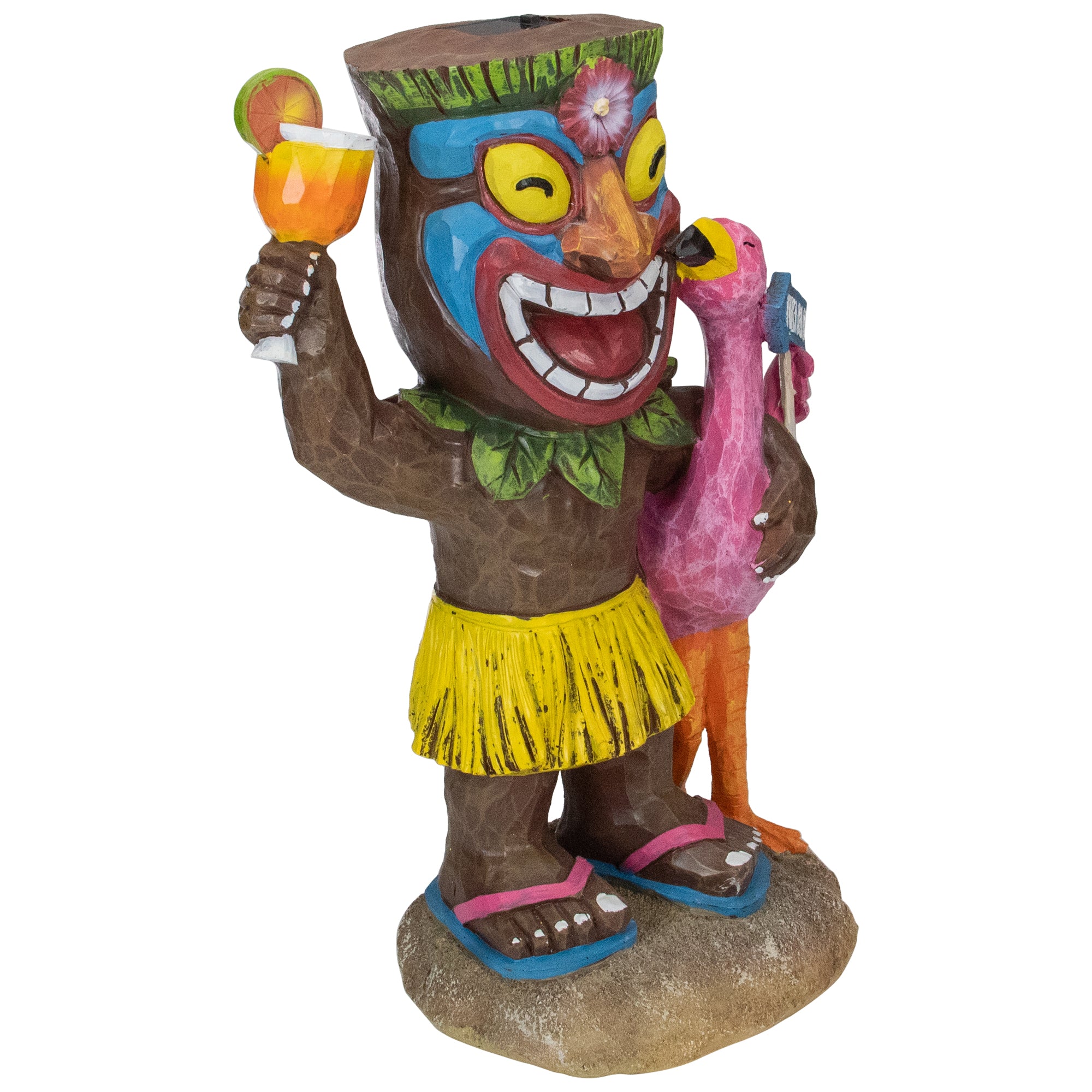 16" Solar Lighted Polynesian Outdoor Garden Tropical Tiki Bar Statue