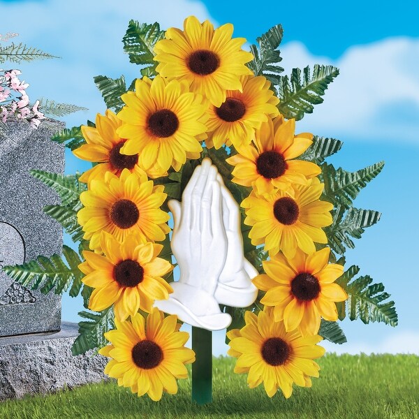 Artificial Sunflower Praying Hands Memorial Bush Stake