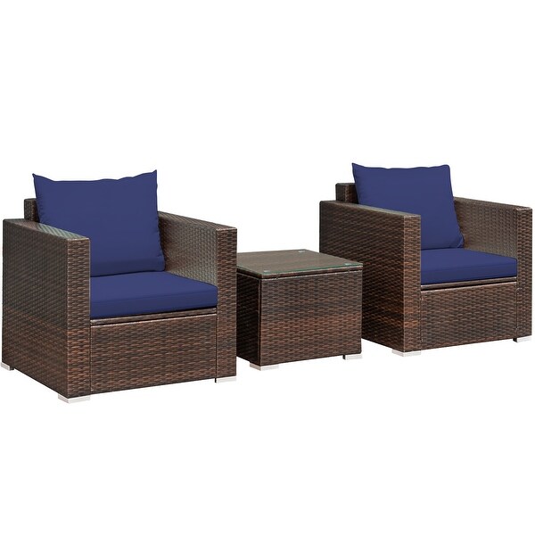 Costway 3PCS Patio Rattan Furniture Set Conversation Sofa Cushioned