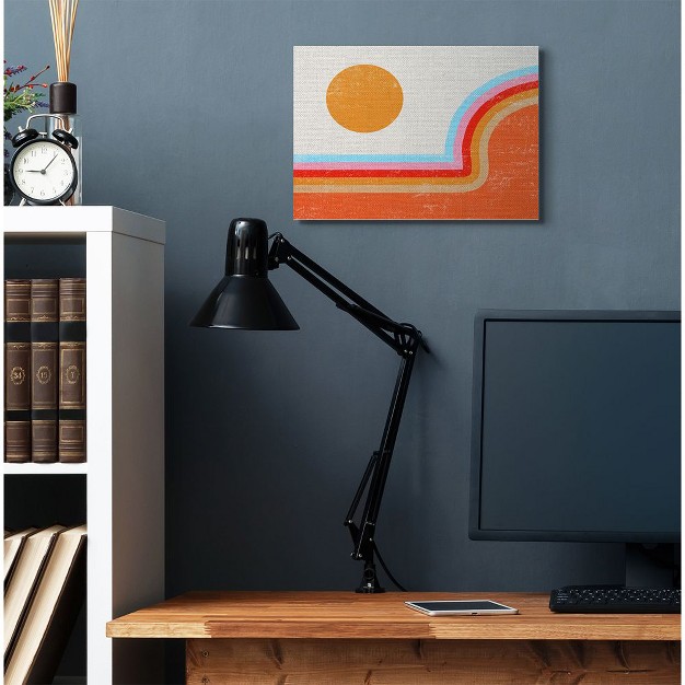 Stupell Industries Abstract Sun Over Striped Lines Blue Red Orange Gallery Wrapped Canvas Wall Art 16 X 20