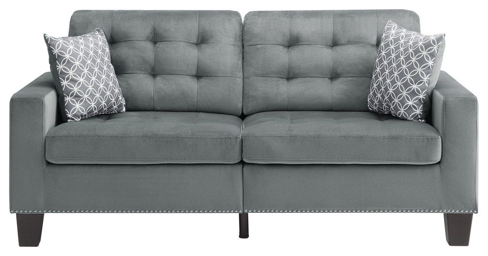 Elegant Sofa  Microfiber Upholstery With Biscuits Tufting  ampNailhead   Transitional   Sofas   by Decorn  Houzz