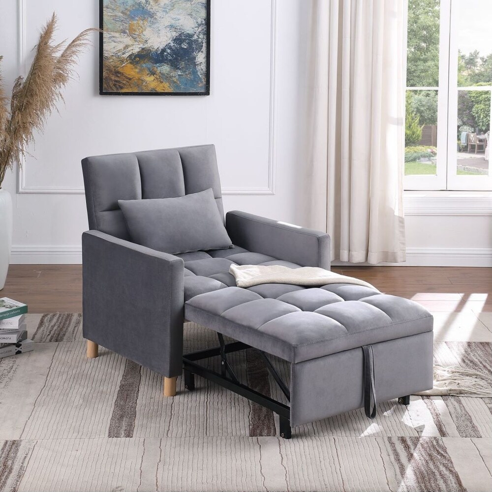 Convertible velvet Fabric Sleeper Sofa Chair Bed with Pillow