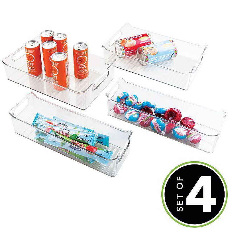 mDesign Plastic Food Storage Bins with Handles for Kitchen， Refrigerator， Pantry - Set of 4