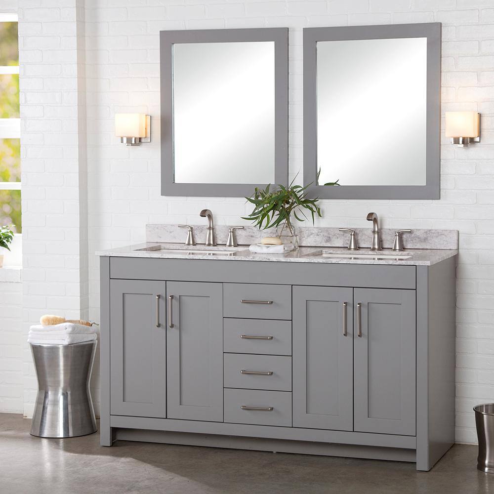 Home Decorators Collection Westcourt 61 in. W x 22 in. D Bath Vanity in Sterling Gray with Stone Effect Vanity Top in Winter Mist with White Sink WT60P2V10-ST