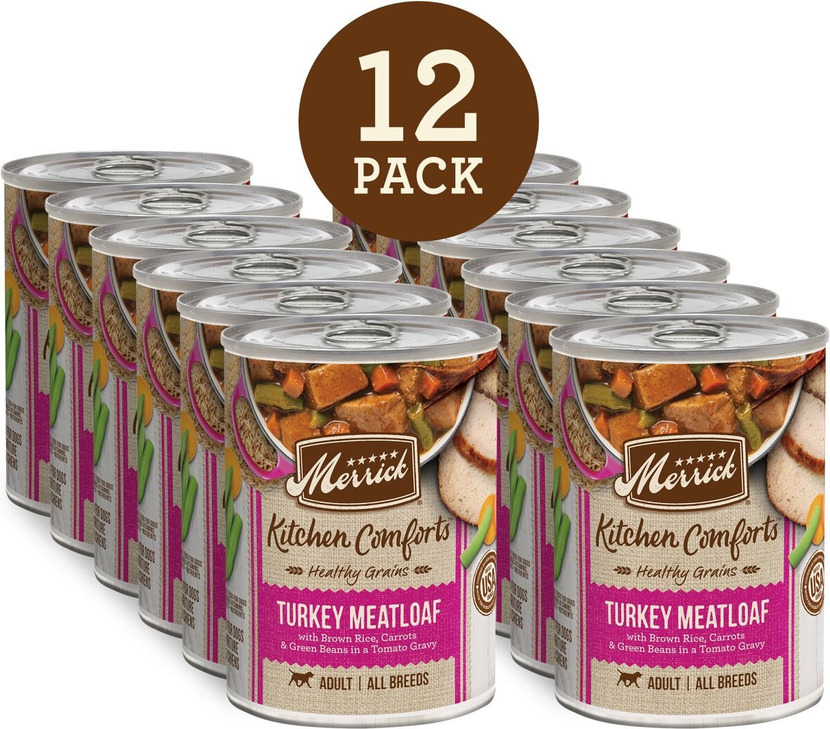 Merrick Kitchen Comforts Brown Rice Wet Dog Food， 12.7-oz can， case of 12