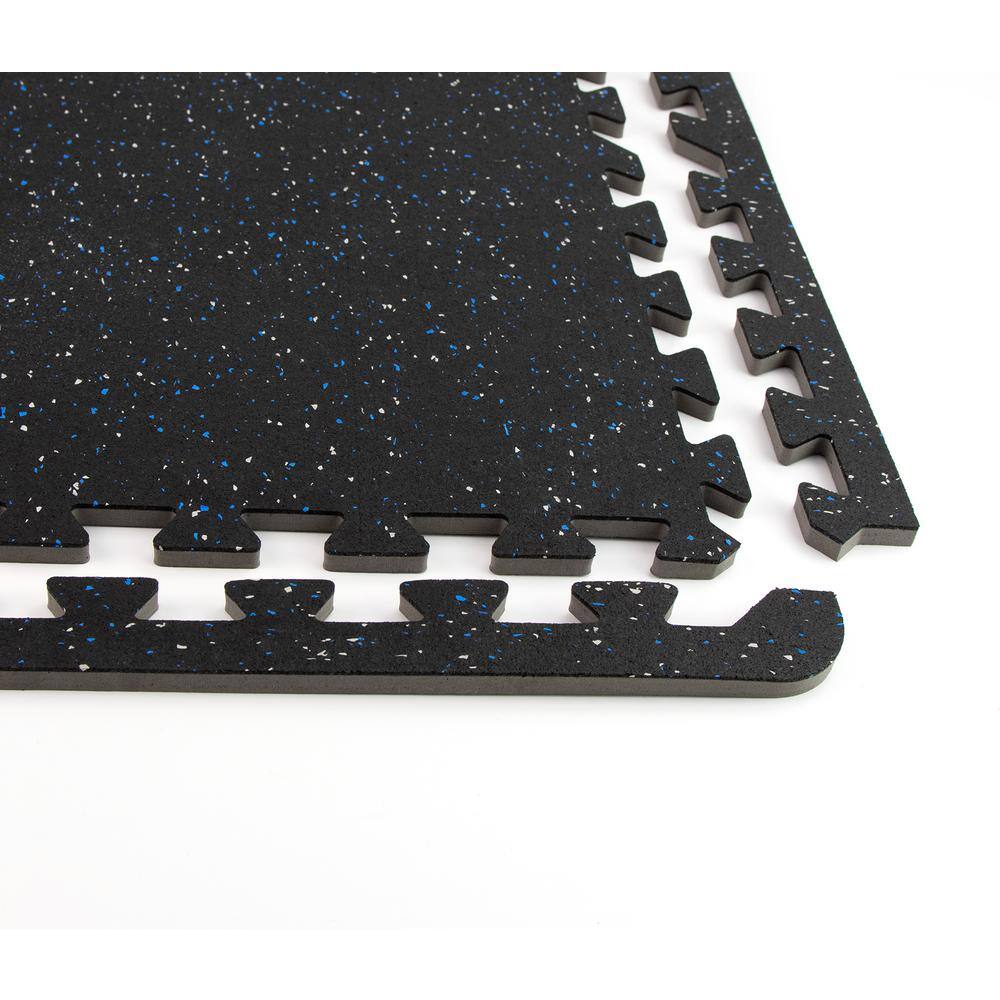 FloorPops Scoria Black 24 in. W x 24 in. x 0.47 in. Thick L Rubber Interlocking Exercise Floor Tiles (4 tilescase) FPR4269