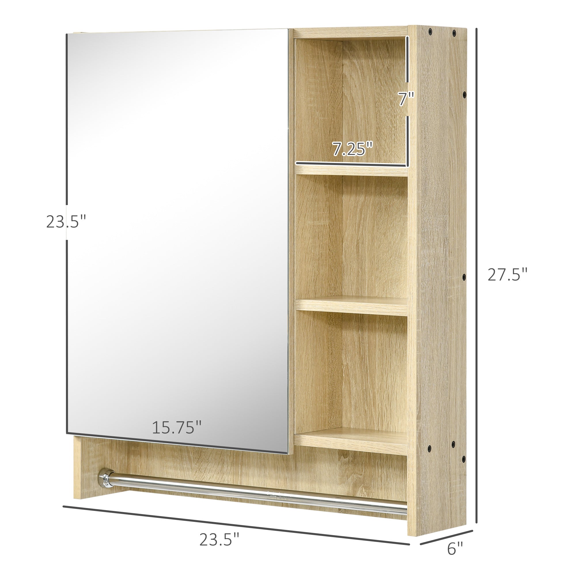 kleankin 23.5 Inch x 27.5 Inch Medicine Cabinet with Mirrored Door, Adjustable Shelf, Towel Rack, Wall Mounted Bathroom Cabinet, White