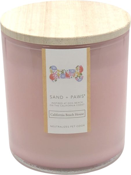 Sand + Paws Vertical Label California Beach House Scented Candle， 12-oz jar