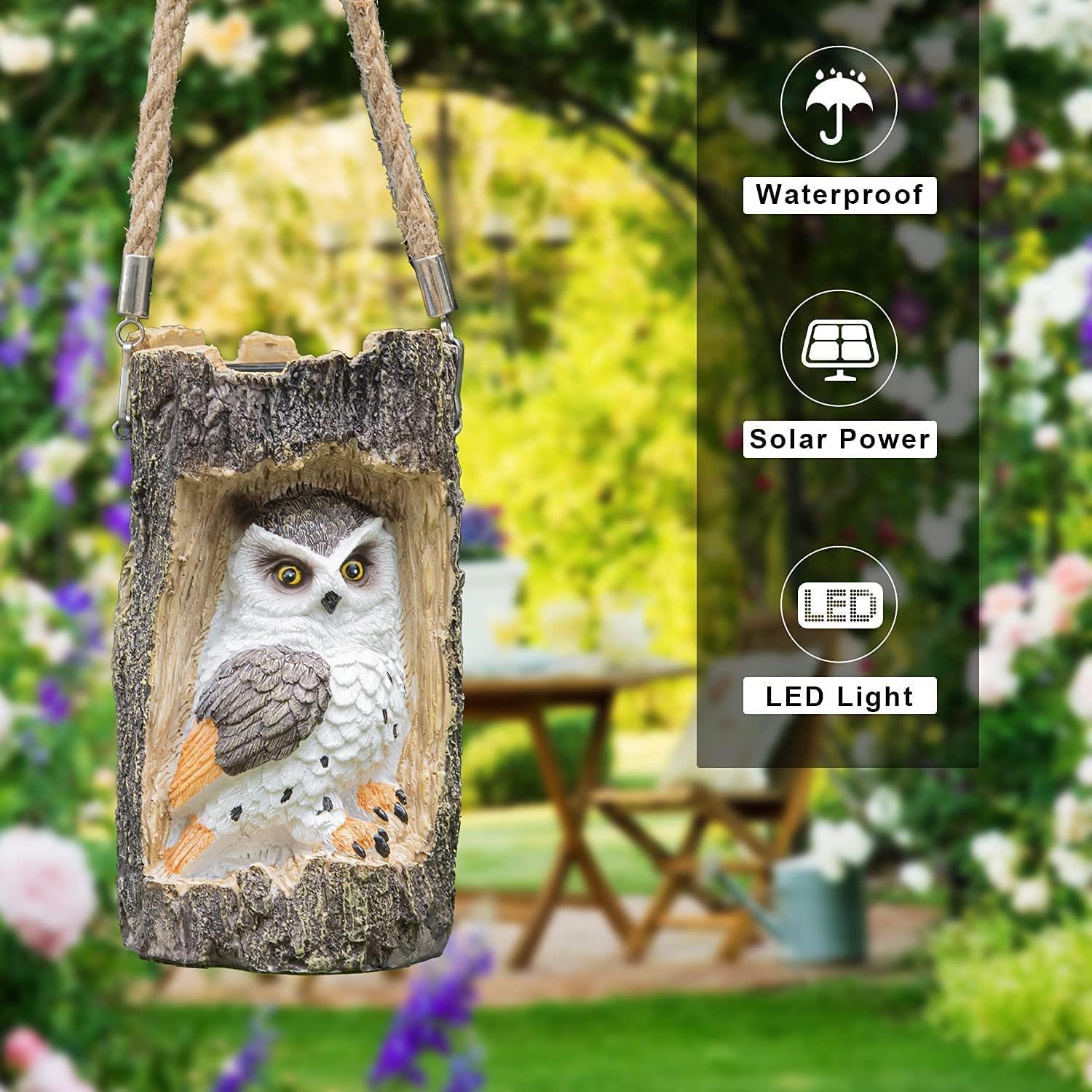 Outdoor Solar Garden Lights， Asablve Solar Owl Light， Garden Decorations LED Light， Owl Hanging Lanterns Waterproof for Outdoor Decorative Owl in The Tree for Owl Lovers (Brown)