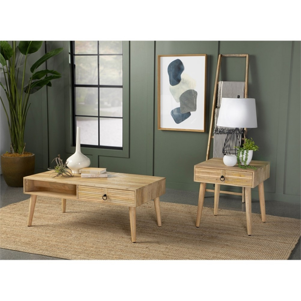 Coaster Mid Century Wood Square 1 Drawer End Table in Natural   Midcentury   Side Tables And End Tables   by Homesquare  Houzz