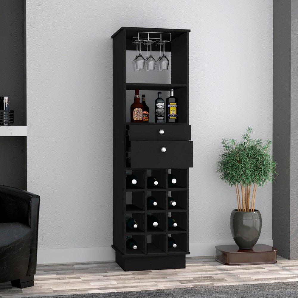 Pierpont 12 Bottle 2 Drawer 1 Shelf Bar Cabinet Black Wengue