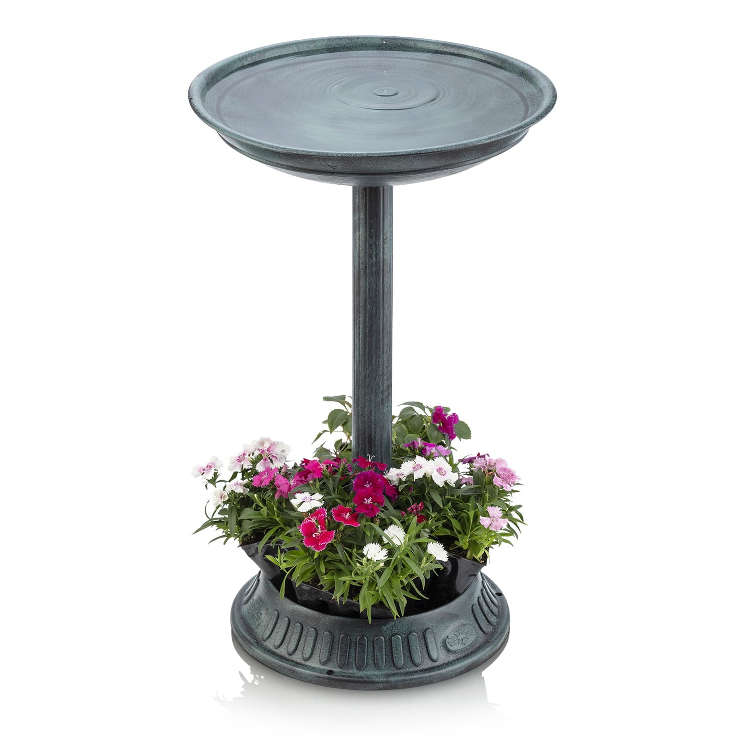 Alpine Corporation 15"x25" Plastic Bird Bath with Planter, Green