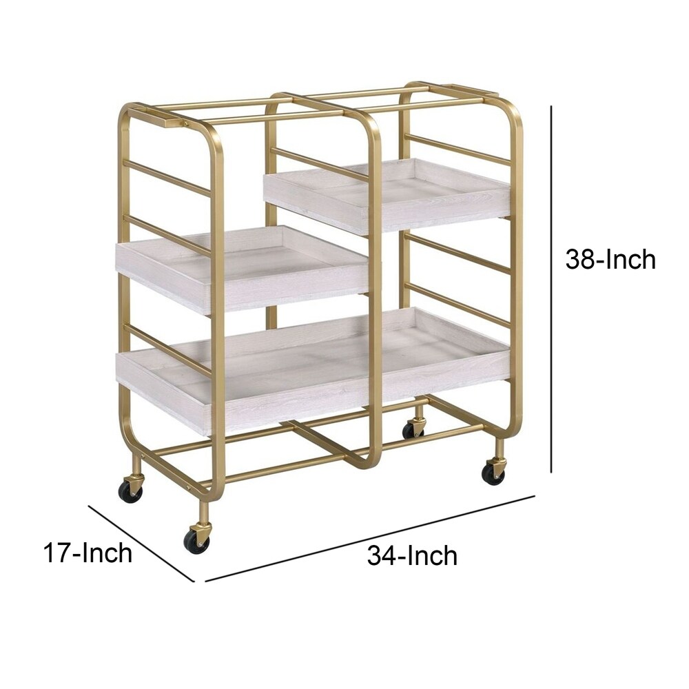 Metal Frame Serving Cart with Adjustable Compartments Gold and Washed White