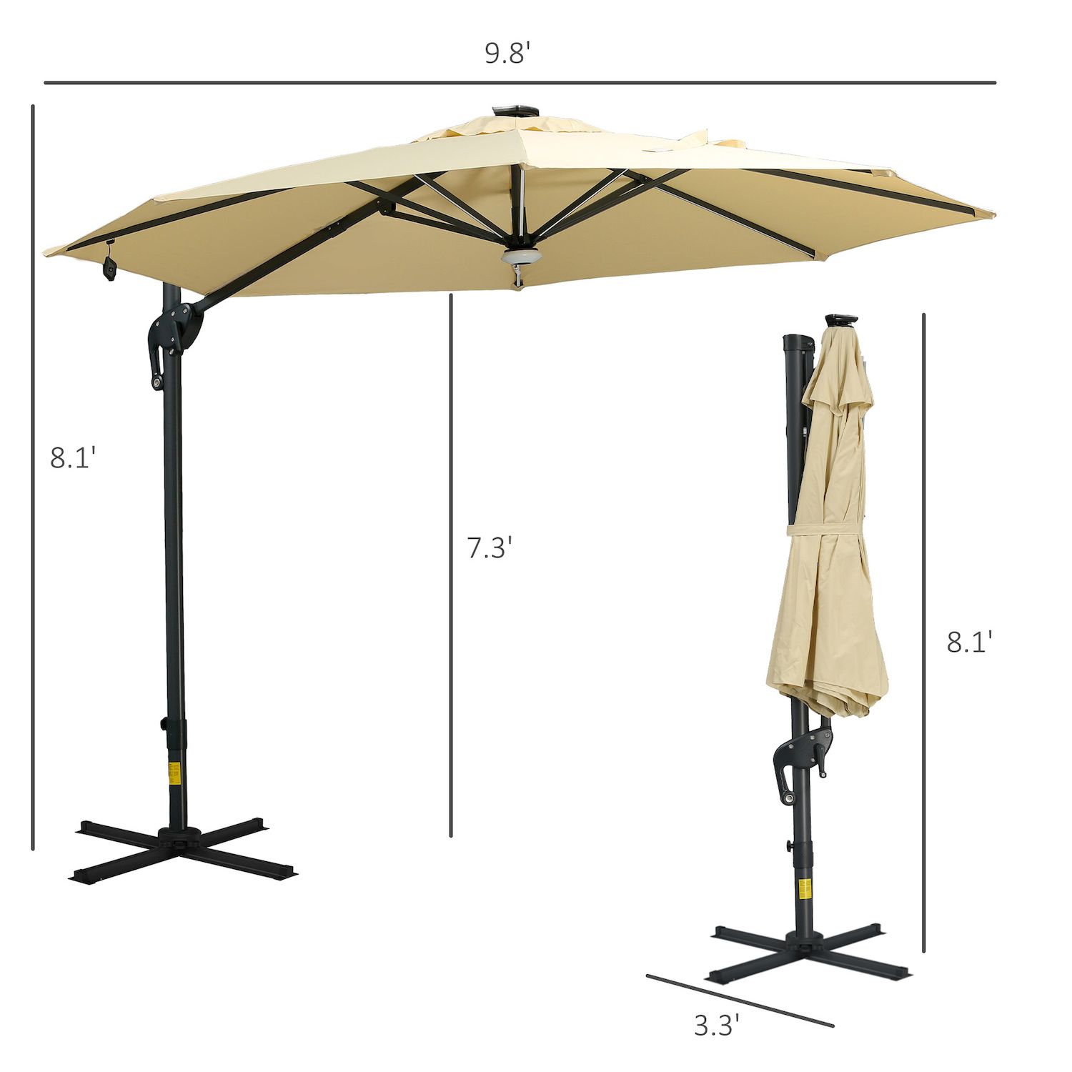 Outsunny 10' Offset Cantilever Patio Umbrella w/ LED Lights and Solar Panel Beige