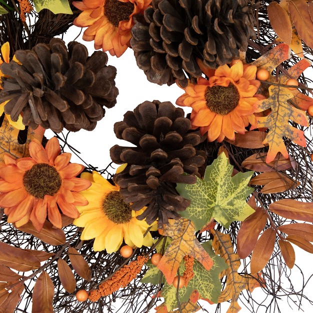 Northlight Sunflowers And Pine Cones Fall Artificial Thanksgiving Wreath 24 inch Unlit