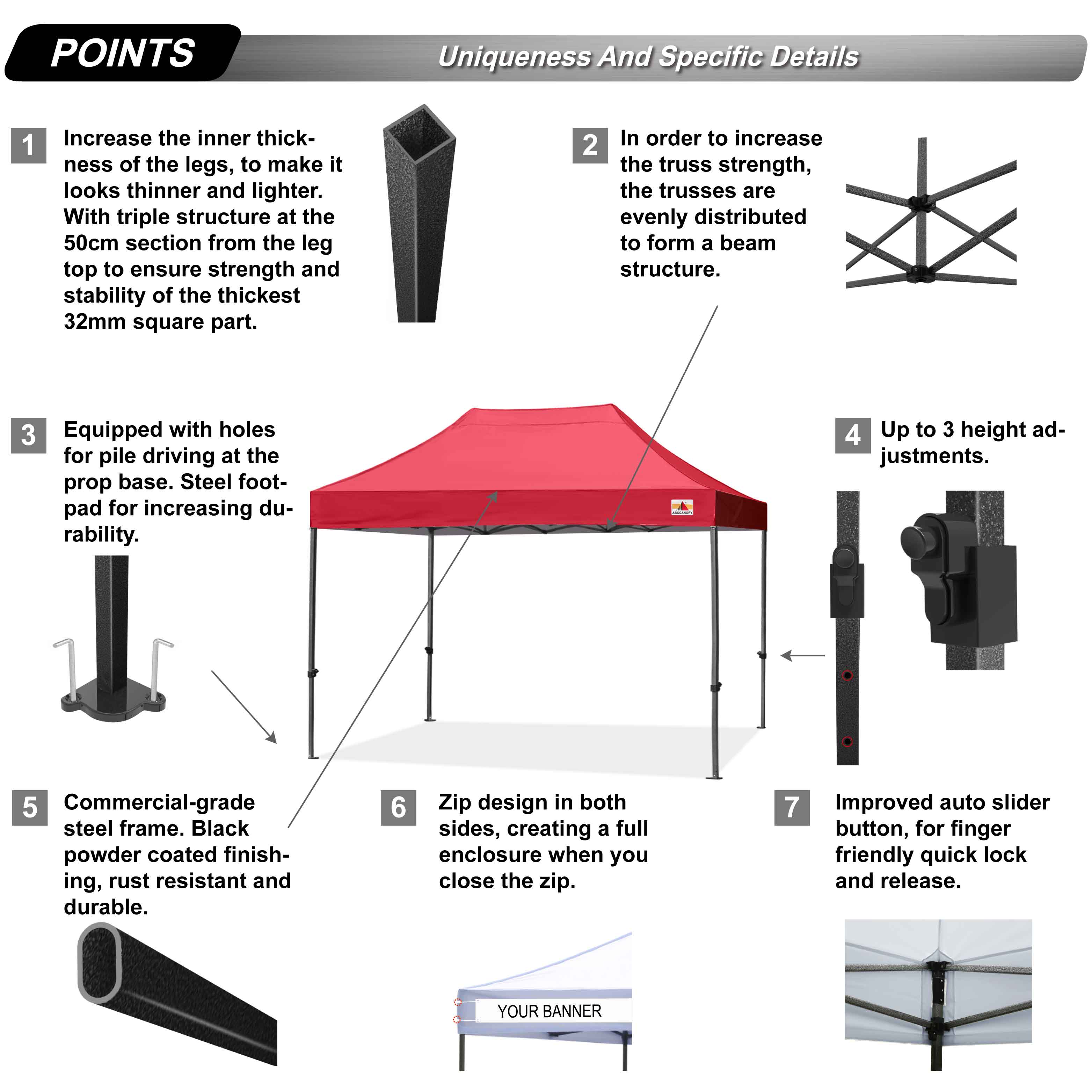 ABCCANOPY 10ft x 10ft Sturdy Instant Shelter Metal Outdoor Pop up Canopy，Burgundy