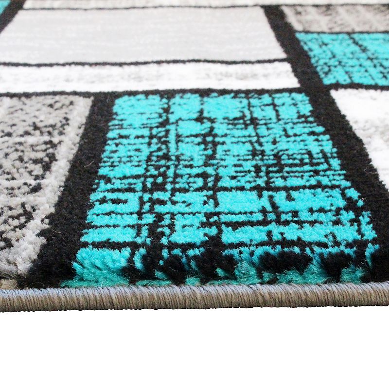 Masada Rugs Masada Rugs Stephanie Collection Design 1110 2'x7' Modern Contemporary Area Rug in Turquoise， Gray， Black and White